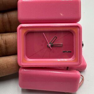 Nixon Vega Watch Women Pink Rectangle Dial Stretched Out Band New Battery